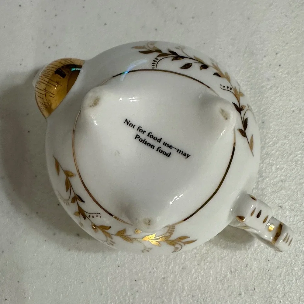 Miniature Decorative Teapot Floral Hand Painted Gold Trim Porcelain Yellow VTG